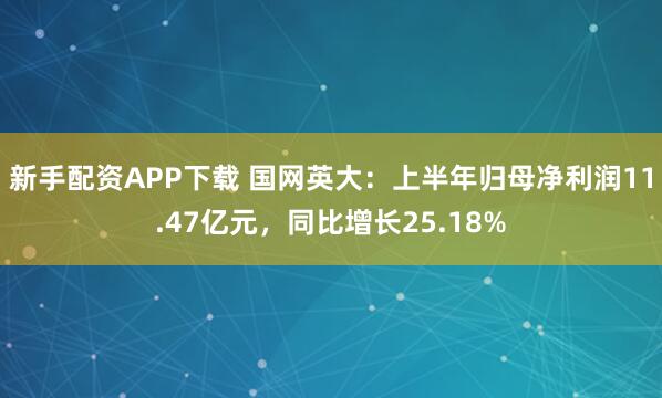 新手配资APP下载 国网英大：上半年归母净利润11.47亿元，同比增长25.18%
